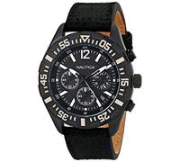 Nautica Men's NST 402 N18721G Black Leather Quartz Watch