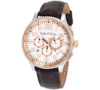 Nautica Men's OCN 38 N22599M Brown Leather Quartz Watch with White Dial