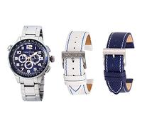 Nautica Men's Ocn 46 A34524G Silver Stainless-Steel Quartz Watch with Blue Dial