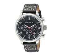 Nautica Men's Quartz Watch with Black Dial Chronograph Display and Black Leather Strap A14696G