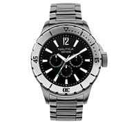 Nautica Men's Quartz Watch with Black Dial Chronograph Display and Silver Stainless Steel Bracelet A19569G