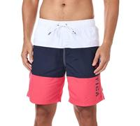 Nautica Men's Quick Dry Classic Logo Tri-Block Series Swim Trunk, Melon Berry, Large