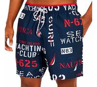 Nautica Men's Quick Dry Full Elastic Waist Signature Print Swim Trunk, Navy, X-Large