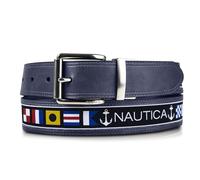 Nautica Men's Reversible Leather Casual and Dress Belts with Metal Buckle, Flag Pattern - Navy, 40