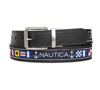 Nautica Men's Reversible Leather Belt | 2-in-1 | Classic | Everyday | Business | Work | Dress | Casual | Metal Buckle, Flag Pattern - Black, 44"