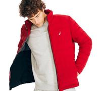Nautica Men's Reversible Quilted Puffer Jacket -Midweight Mechanical Stretch Winter Coat, Red/Black X Grey., XL