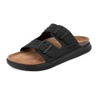 Nautica Men's Sandals - Casual Slides with 2 Adjustable Buckle Straps and Cork Footbed for Ultimate Comfort and Style (Regular/Wide Width, Big Size), Black Monochrome, 8 UK