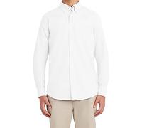 Nautica Men's School Uniform Long Sleeve Performance Oxford Button-Down Shirt, White, Large