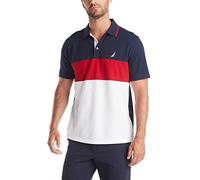 Nautica Men's Short Sleeve 100% Cotton Pique Color Block Polo Shirt, Navy, Large