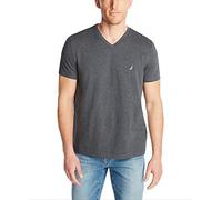 Nautica Men's Short Sleeve Solid Slim Fit V-Neck T-Shirt, Charcoal Heathe, Large