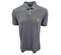 Nautica Men's Slim Fit Short Sleeve Solid Soft Cotton Polo Shirt (X-Large, Charcoal Heather (White Logo))
