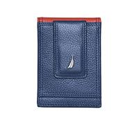Nautica Men's Slim Wallet | Card Case | RFID Blocking | ID Window | Minimalist | Lightweight | Genuine Leather, Two Tone - Navy/Red, One Size