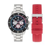Nautica Men's Stainless Steel Bracelet & Red Silicone Strap Watch (Model: NAPNOS406), Red