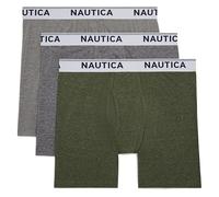 Nautica Men's Stretch Performance 3-Pack Boxer Briefs, Light Grey/Charcoal/Forest Green Heather, M