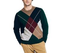 Nautica Men's Sustainably Crafted Argyle Crewneck Sweater, Navy Seas, Medium