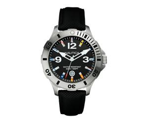 Nautica Men's Watch A12565G - Analogue Quartz - Black Dial - Black Leather Strap
