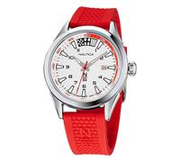 Nautica N83 Men's NAPHBS118 Hannay Bay Silver-Tone/White/Red Silicone Strap Watch, Red