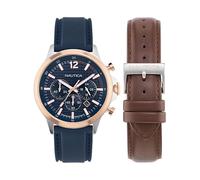 Nautica NCT Blue Ocean Silicone & Leather Strap Watch Box Set, Blue