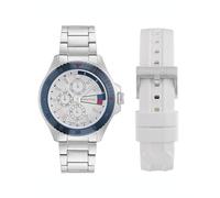 Nautica NCT Leeway Men's Stainless Steel Bracelet-White Siloicone Strap Watch (Model: NAPLWS604)