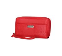 Nautica On The Double Zip Around Vegan Leather Womens RFID Clutch Wallet With Wristlet Strap, Fuego Red