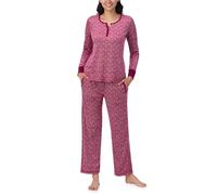 Nautica Pajamas for Women Set, Long Sleeve Henley Pajama Shirt & Pants, Warm Winter Fleece Sleepwear Lounge PJ Sets for Women, Pink Geo, L