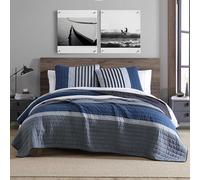 Nautica - Queen Quilt Set, Reversible Cotton Bedding with Matching Shams, Bold & Striking Home Decor for All Seasons (Rendon Charcoal, Queen)