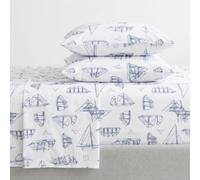 Nautica - Queen Sheet Set, Cotton Percale Bedding Set, Crisp & Cool, Lightweight & Breathable (Whitewood Sail Blue, 4 pieces, Queen)