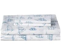 Nautica - Queen Sheet Set, Cotton Percale Bedding Set, Crisp & Cool, Lightweight & Breathable (Whitewood Sail Blue, 4 pieces, Queen)