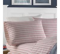 Nautica - Queen Sheets, Cotton Percale Bedding Set, Casual Home Decor (Coleridge Stripe Red, Queen)