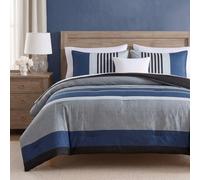 Nautica | Rendon Collection Set-100% Cotton Cozy & Soft, Durable & Breathable Striped Comforter with Matching Shams, Queen, Charcoal