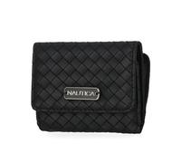 Nautica Rower’s End Small Wallet for Women, RFID Blocking Slim Credit Card Holder with Zipper Coin Pocket, Bifold Compact Womens Wallet with ID Window, Woven Black