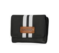 Nautica Rower’s End Small Wallet for Women, RFID Blocking Slim Credit Card Holder with Zipper Coin Pocket, Bifold Compact Womens Wallet with ID Window, Black (Racing Stripe), Minimalist