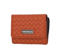 Nautica Rower’s End Small Wallet for Women, RFID Blocking Slim Credit Card Holder with Zipper Coin Pocket, Bifold Compact Womens Wallet with ID Window, Woven Cognac