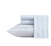 Nautica - Sheets, Cotton Percale Bedding Set with Matching Pillowcases, Crisp & Cool, Deep Pocket (Camp Stripe Blue, Queen)