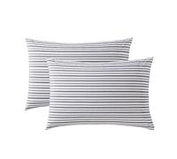 Nautica - Standard Pillowcase Set, Cotton Percale Bedding, Casual Home Decor (Coleridge Stripe Charcoal, 2 Piece)