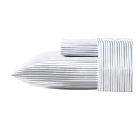 Nautica - Twin/Twin XL Bed Sheets, Cotton Percale Bedding Set with Matching Pillowcase, Crisp & Cool, Fully Elasticized, Dorm Essentials (Skinny Yacht Stripe Grey)