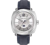 Nautica Watch NAPPGP904 Park Gate Analog, Water Resistant, Date Display, Luminous Hands, Blue Leather Fabric Strap, Silver