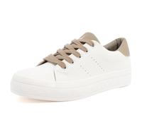 Nautica Women’s Lace-Up Fashion Sneakers - Low-Top Casual Walking & Tennis Shoes with Platform or Regular Heel, Kildate-white Taupe, 6 UK