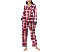 Nautica Womens 2 Piece Fleece Pajama Sleepwear Set (Small, Red White Plaid)