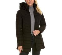Nautica Women's 3/4 Midweight Stretch Puffer Jacket with Hood, Midnight Black, XS