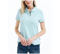 Nautica Women's 3-Button Short Sleeve Breathable 100% Cotton Polo Shirt, Sea Water Blue, L
