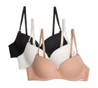 Nautica Women's 3-Pack Bras Cotton Blend Light Lift Everyday T-Shirt Bra Set, Lt Heather Grey/Soft Taupe/Black, 36C
