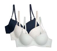 NAUTICA Women's 3-Pack Bras Cotton Blend Light Lift Everyday T-Shirt Bra Set, Zen Garden/Lt Heather Grey/Navy Heather, 36C