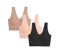 Nautica Women's 3-Pack Wireless Bra Laser Lounge No-Show Everyday Comfort Bralettes, Black/Barely There/Pale Taupe, S