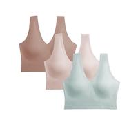 Nautica Women's 3-Pack Wireless Bra Laser Lounge No-Show Everyday Comfort Bralettes, Pale Sage/Sandy Beige/Light Mocha, S