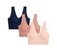 Nautica Women's 3-Pack Wireless Bra Laser Lounge No-Show Everyday Comfort Bralettes, Sepia Rose/Cafe Latte/Nocturnal Navy, XL