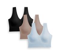 Nautica Women's 3-Pack Wireless Bra Laser Lounge No-Show Everyday Comfort Bralettes, Zen Blue/Sphinx/Black, M