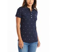 Nautica Women's Anchor Short Sleeve Breathable Stretch Cotton Polo Shirt, Navy, XXL