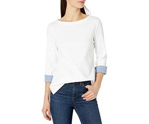 Nautica Women's Boatneck 3/4 Sleeve 100% Cotton Shirt, Bright White, Large