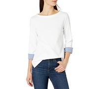 Nautica Women's Boatneck 3/4 Sleeve 100% Cotton Shirt, Bright White, Medium
